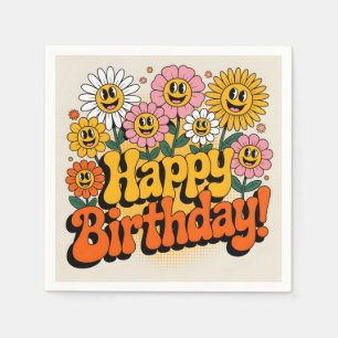Serviette En Papier Conception florale rétro groovy pour un joyeux ann