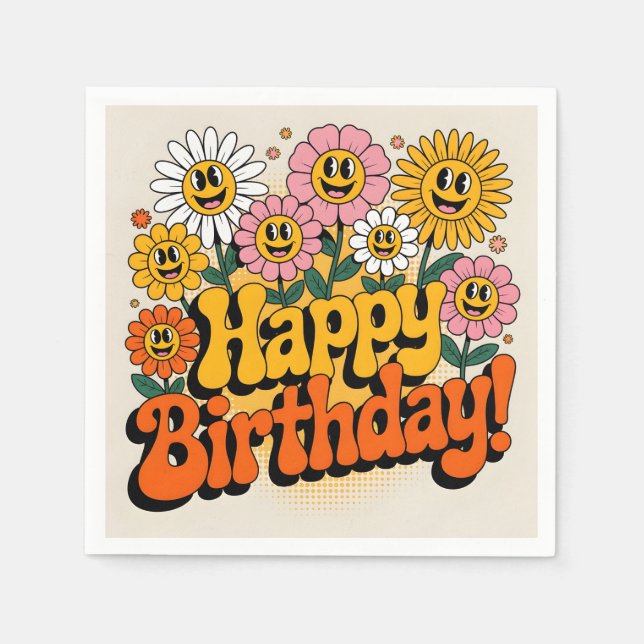 Serviette En Papier Conception florale rétro groovy pour un joyeux ann (Devant)