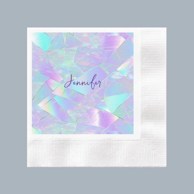 Serviette En Papier Conception iridescente sarcelle et violette, nom e (Créateur téléchargé)