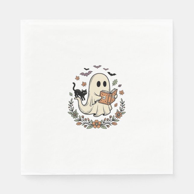 Serviette En Papier Conception vectorielle florale Halloween Chat Fant (Devant)