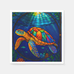 Serviette En Papier Conception vibrante de tortue marine en verre colo