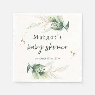Serviette En Papier Conduire Par La Verdure Et L'Or Du Baby shower