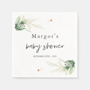 Serviette En Papier Conduire Par La Verdure Et L'Or Du Baby shower