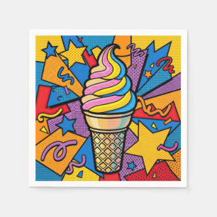 Serviette En Papier Cône de glace et Pop Art de confettis