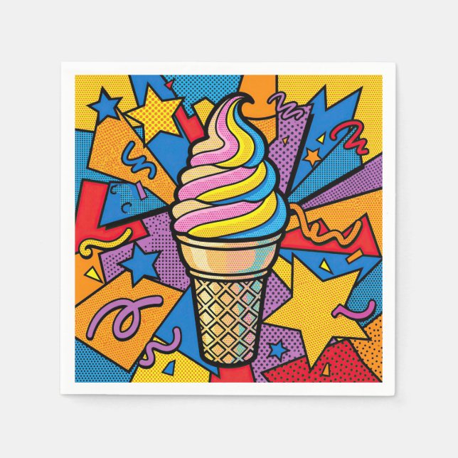 Serviette En Papier Cône de glace et Pop Art de confettis (Devant)