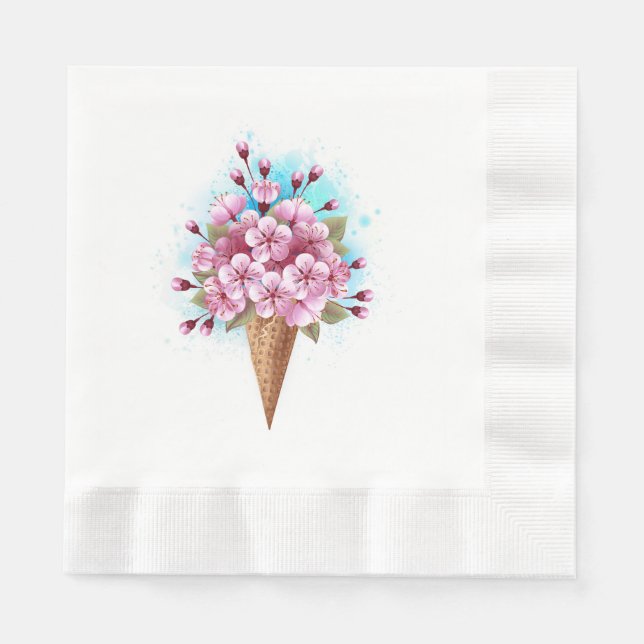 Serviette En Papier Cône rose Sakura crème glacée gaufre (Devant)
