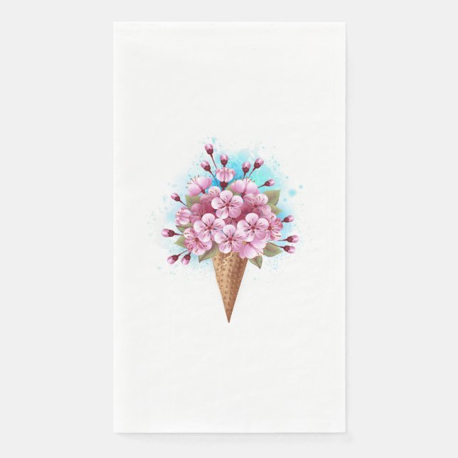 Serviette En Papier Cône rose Sakura crème glacée gaufre (Devant)