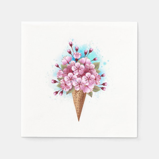 Serviette En Papier Cône rose Sakura crème glacée gaufre (Devant)