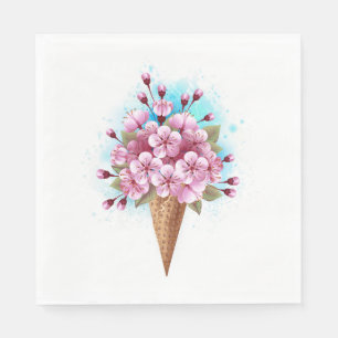 Serviette En Papier Cône rose Sakura crème glacée gaufre