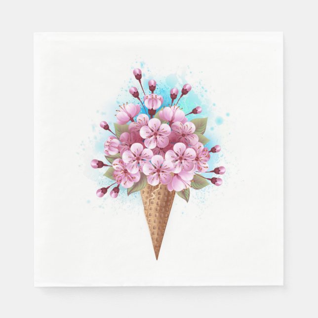 Serviette En Papier Cône rose Sakura crème glacée gaufre (Devant)