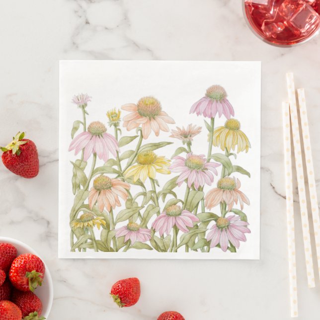 Serviette En Papier Coneflowers Watercolor (En situation)