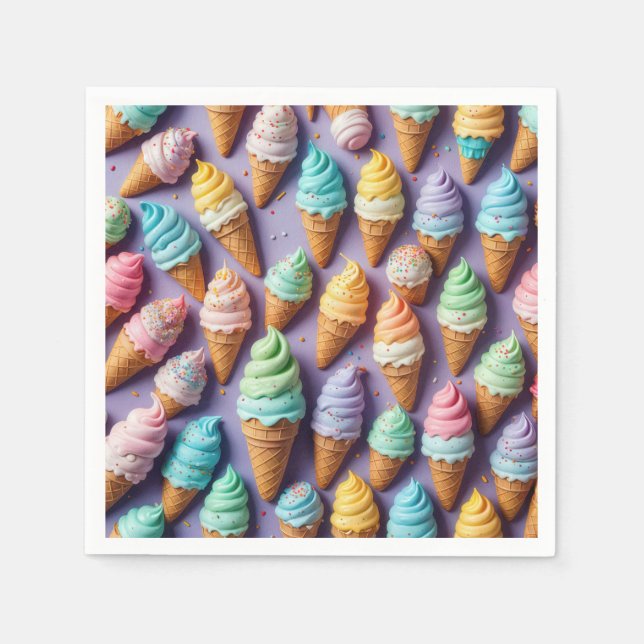 Serviette En Papier Cones De Crème De Glace Avec Saupoudrages (Devant)