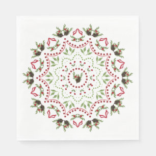 Serviette En Papier Cônes de pin et baies Nappe en papier mandala