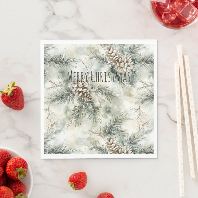Serviette En Papier Cônes de pin verts Noël (En situation)