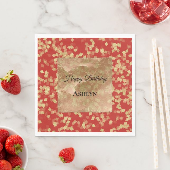 Serviette En Papier Confetti Abstrait Or Rouge Anniversaire (En situation)