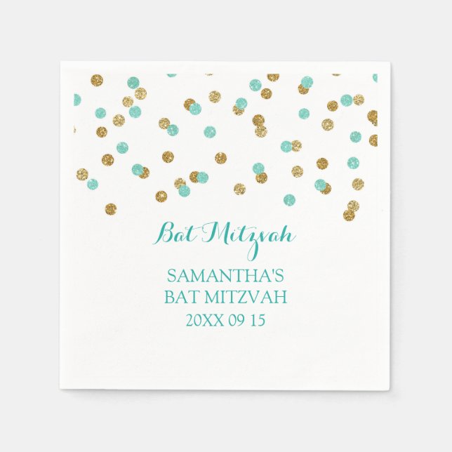 Serviette En Papier Confetti Bat mitzvah personnalisé Napkin Mint or b (Devant)