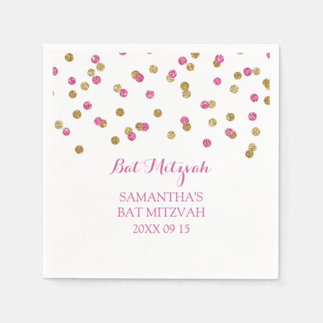 Serviette En Papier Confetti Bat mitzvah Personnalisé Napkin Mint or r (Devant)