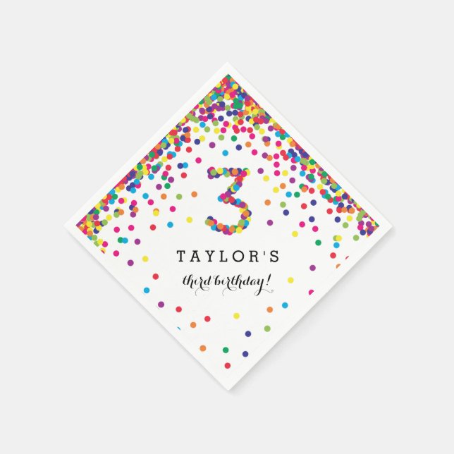 Serviette En Papier Confetti coloré 3ème anniversaire de fête Napkins (Coin)