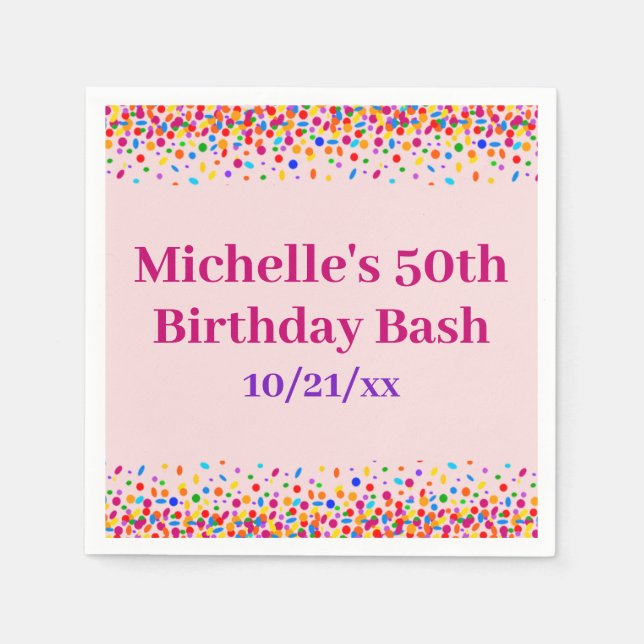 Serviette En Papier Confetti coloré pour fête d'anniversaire rose (Devant)