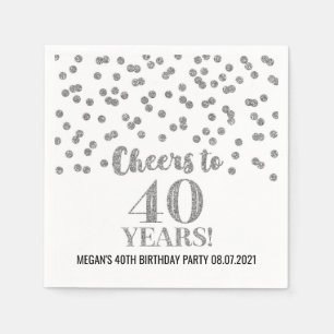 Serviette En Papier Confetti d'argent brille jusqu'à 40 ans d'anniver