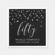 Serviette En Papier Confetti d'argent sur Black 50th Birthday Party