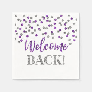 Serviette En Papier Confetti d'argent violet Bienvenue de retour