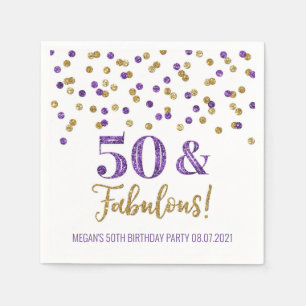 Serviette En Papier Confetti d'or mauve 50 et fabuleux anniversaire