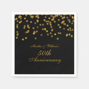 Serviette En Papier Confetti d'or noir 50e anniversaire