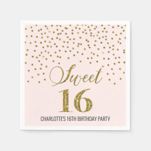 Serviette En Papier Confetti d'or rose pâle 16 Anniversaire