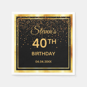 Serviette En Papier Confetti en or noir 40e anniversaire