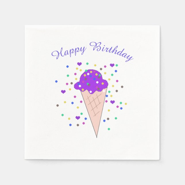 Serviette En Papier Confetti Purple Ice Crème Cône (Devant)