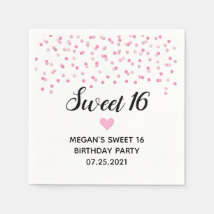Serviette En Papier Confetti rose sucré 16 Anniversaire