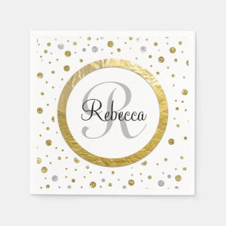 Serviette En Papier Confetti Silver/Monogramme Or
