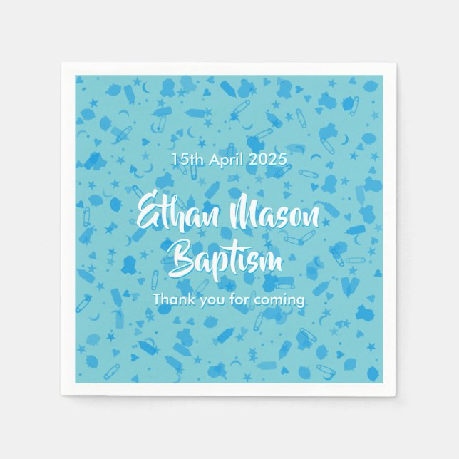 Serviette En Papier Confettis Bleu Bébé Baptême (Devant)