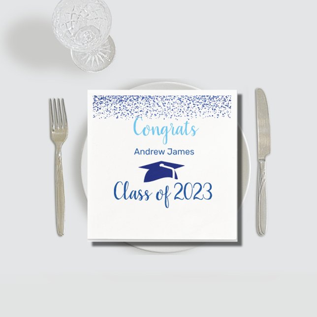 Serviette En Papier confettis bleus 2024 diplômé - Félicitations  (Créateur téléchargé)