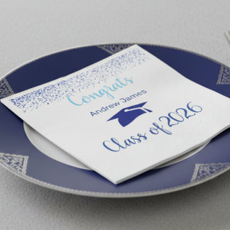 Serviette En Papier confettis bleus 2026 diplômé - Félicitations