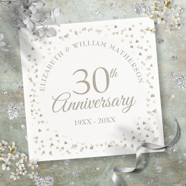 Serviette En Papier Confettis de coeurs d'amour pour les 30 ans de mar (30th Wedding Anniversary Love Hearts Confetti Napkins)