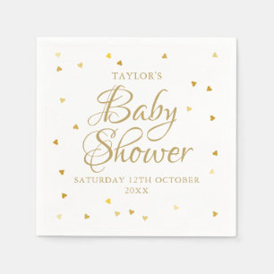 Serviette En Papier Confettis de coeurs dorés Baby Shower / Sprinkle