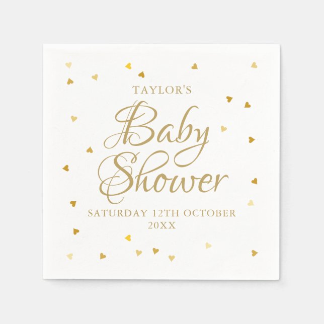 Serviette En Papier Confettis de coeurs dorés Baby Shower / Sprinkle (Devant)
