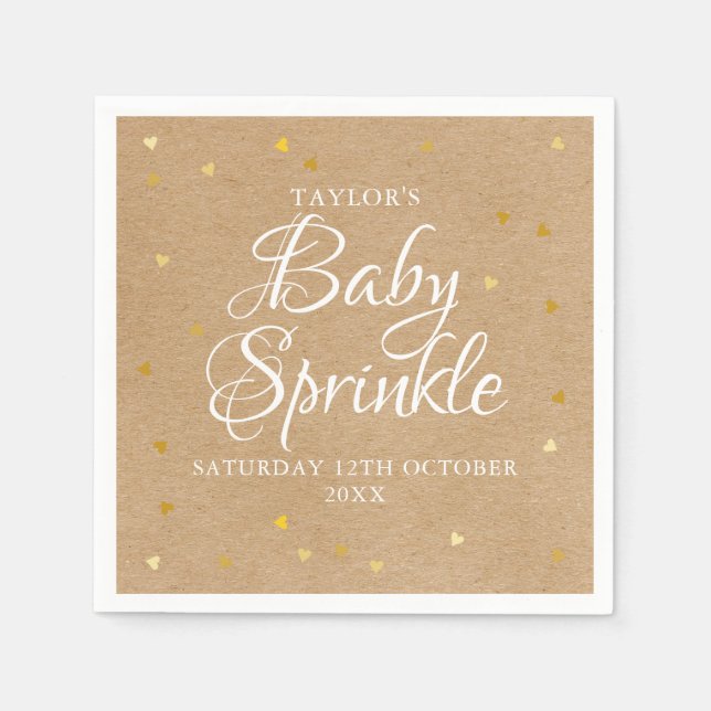 Serviette En Papier Confettis de cœurs dorés Baby Sprinkle / Shower Ru (Devant)