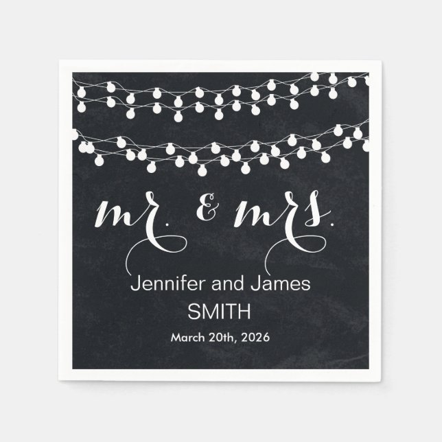 Serviette En Papier Confettis de mariage sur tableau noir avec paillet (Devant)