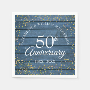 Serviette En Papier Confettis de poussière d'or Rustique Bleu 50e Anni