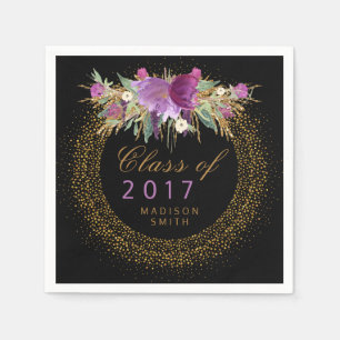 Serviette En Papier Confettis d'or de fleur d'aquarelle de parties