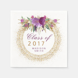 Serviette En Papier Confettis d'or de fleur d'aquarelle de parties