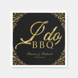 Serviette En Papier Confettis dorés Mariage fiançailles Black I Do BBQ