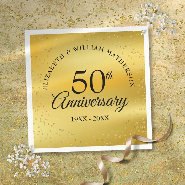 Serviette En Papier Confettis dorés pour les 50 ans de mariage (50th Wedding Anniversary Gold Dust Confetti Napkins)