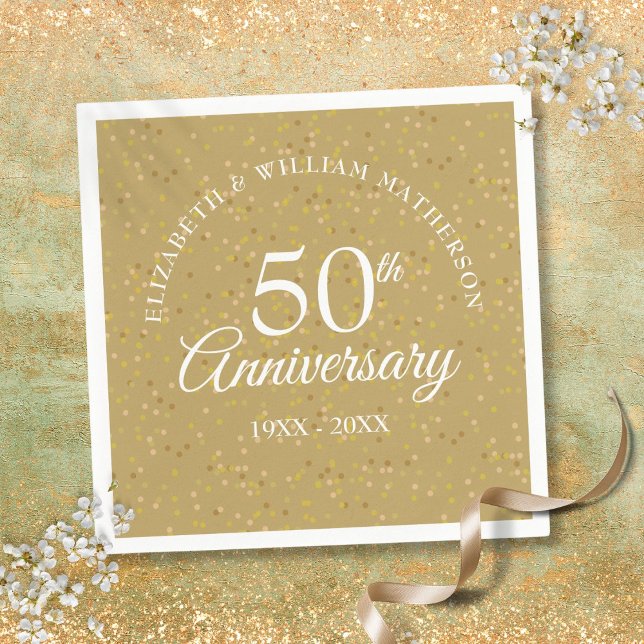 Serviette En Papier Confettis dorés pour les 50 ans de mariage (50th Golden Wedding Anniversary Gold Confetti Napkins)