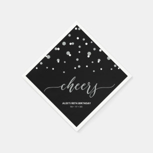 Serviette En Papier Confettis Hexagone Noir Argent Fête Personnalisée