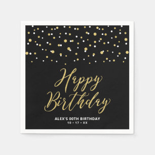 Serviette En Papier Confettis Hexagone Noir Or Personnalisé Joyeux Ann
