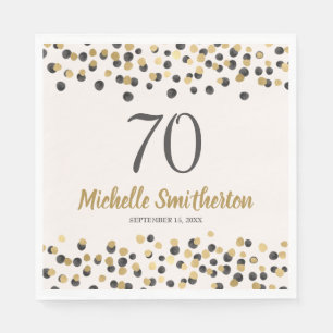 Serviette En Papier Confettis Pailletés Or Noir 70e Anniversaire